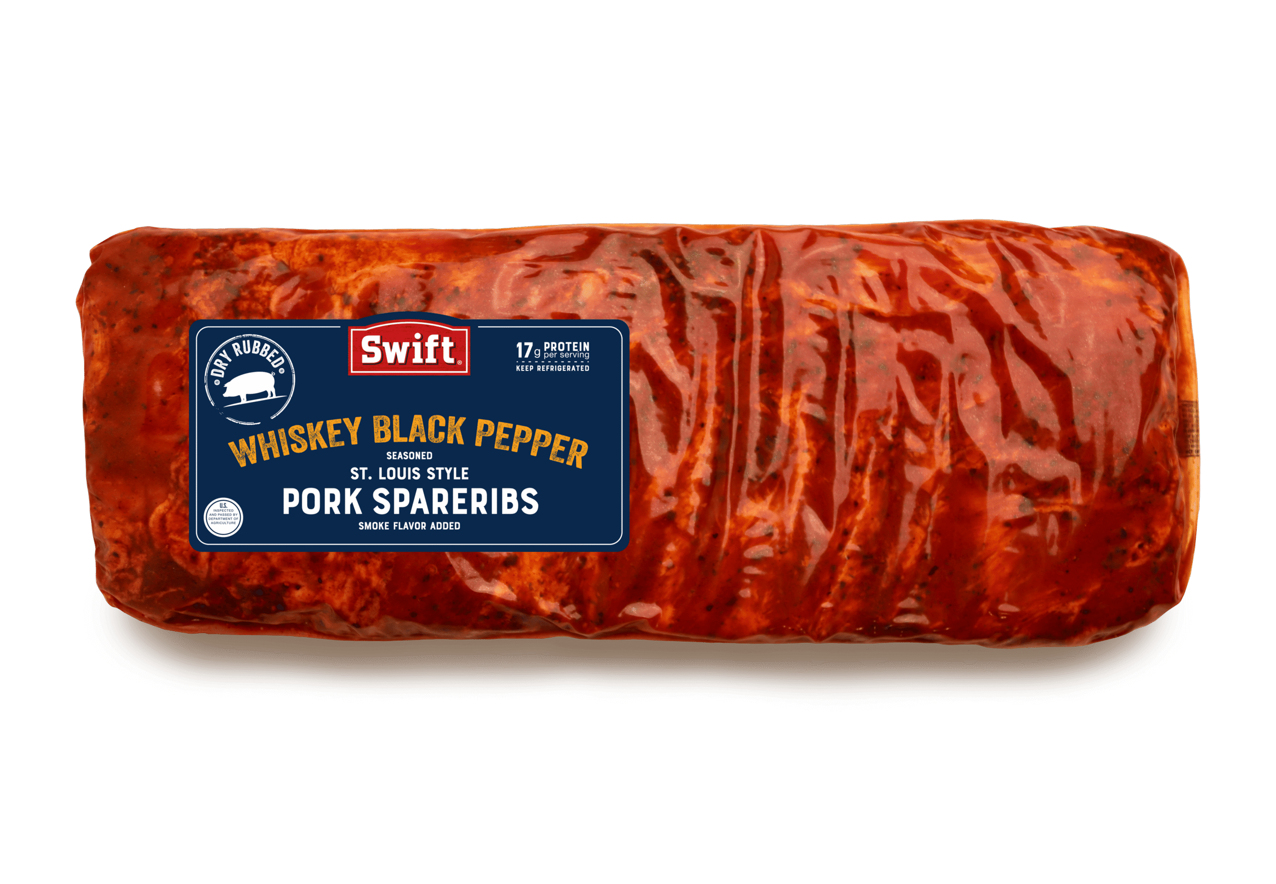 Dry Rubbed St. Louis Style Pork Sparerib, Whiskey Black Pepper Seasoned in packaging