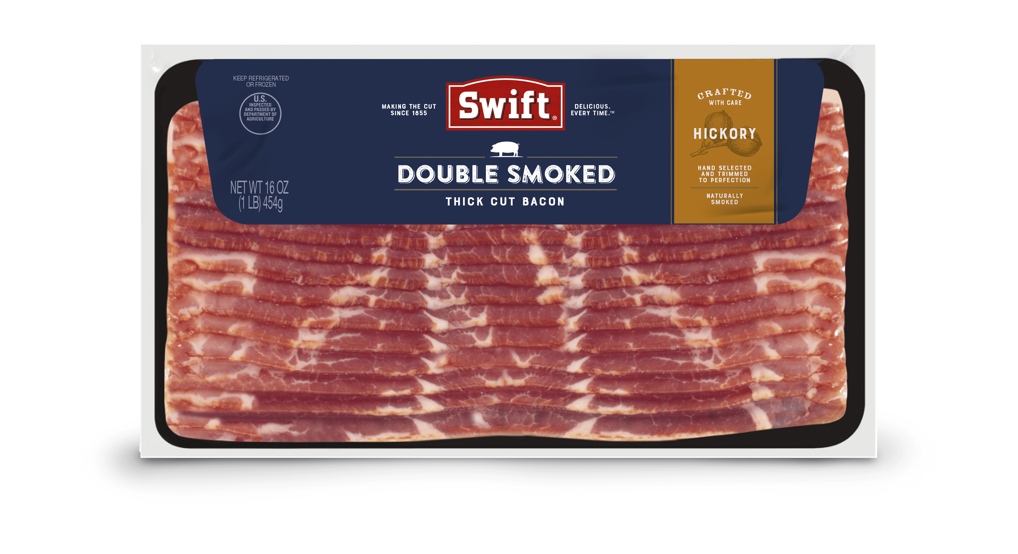 Hickory Double Smoked Thick Cut Bacon in packaging