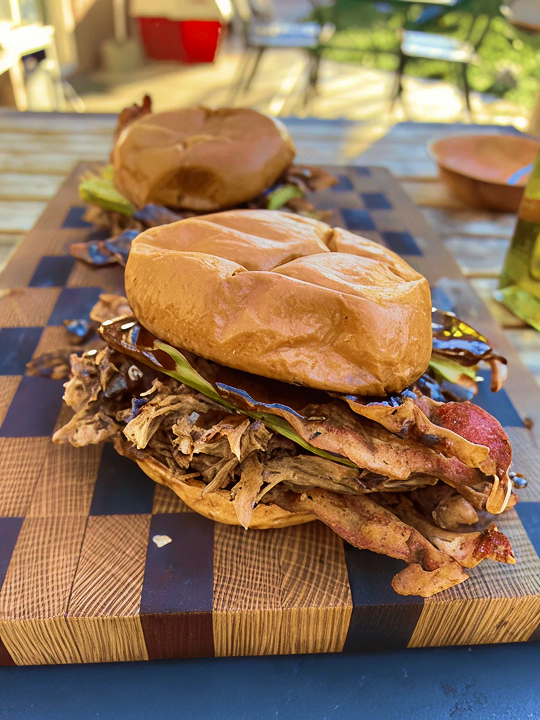 Miguel’s Pulled Pork Sandwich with Crispy Bacon in packaging