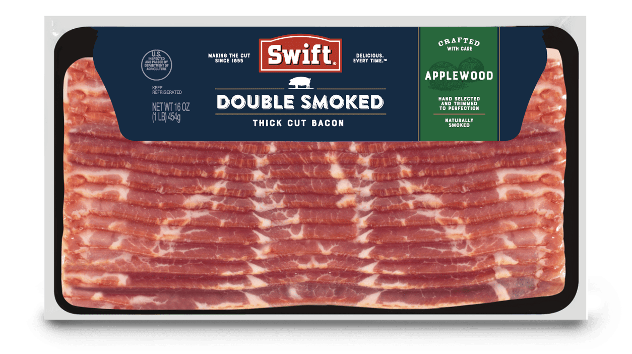 Applewood Double Smoked Thick Cut Bacon in packaging