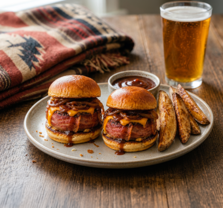 Panfried BBQ Bacon-Wrapped Pub Cheeseburgers