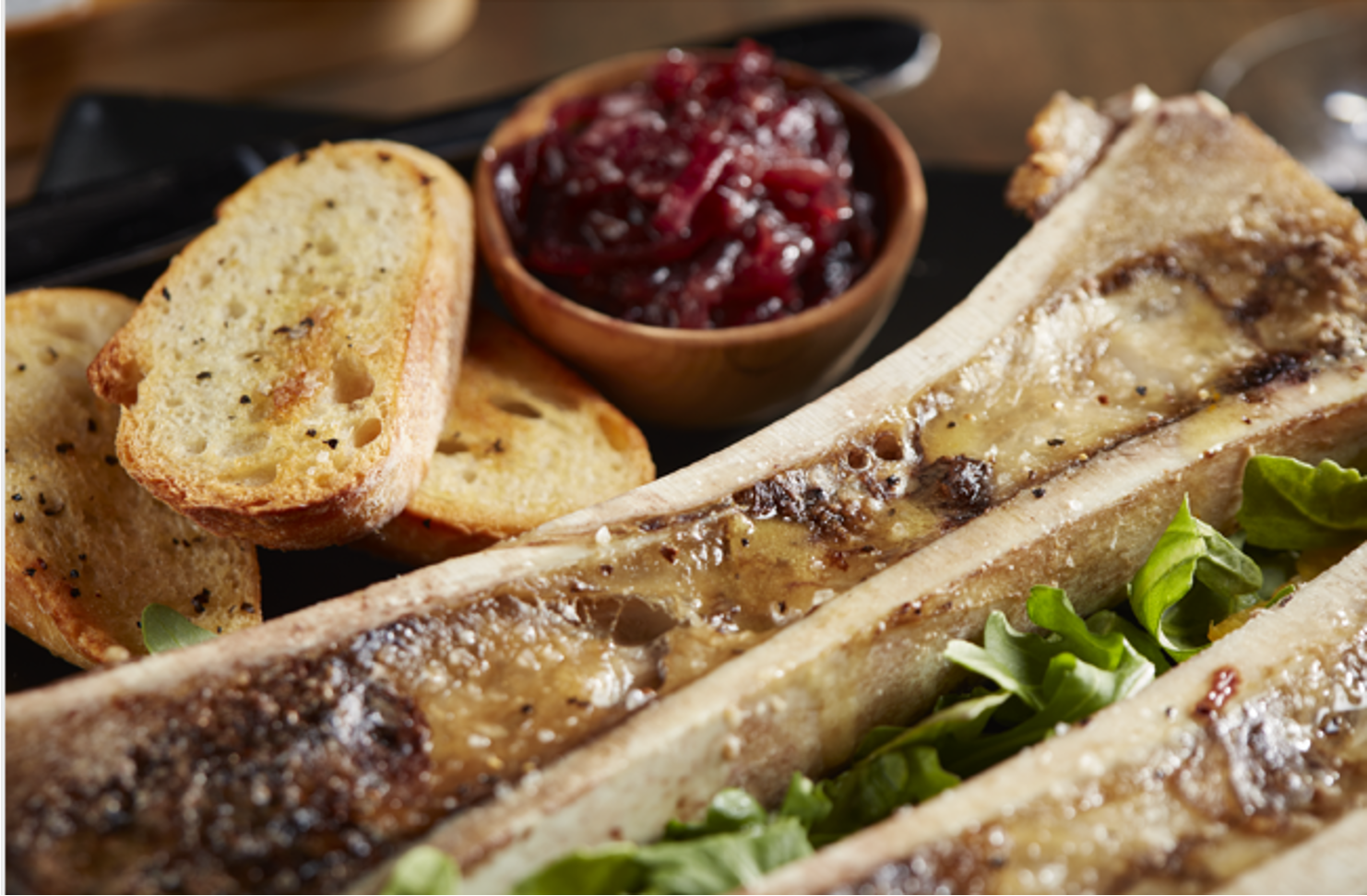 Roasted Beef Bone Marrow Canoes with Red Onion Confit