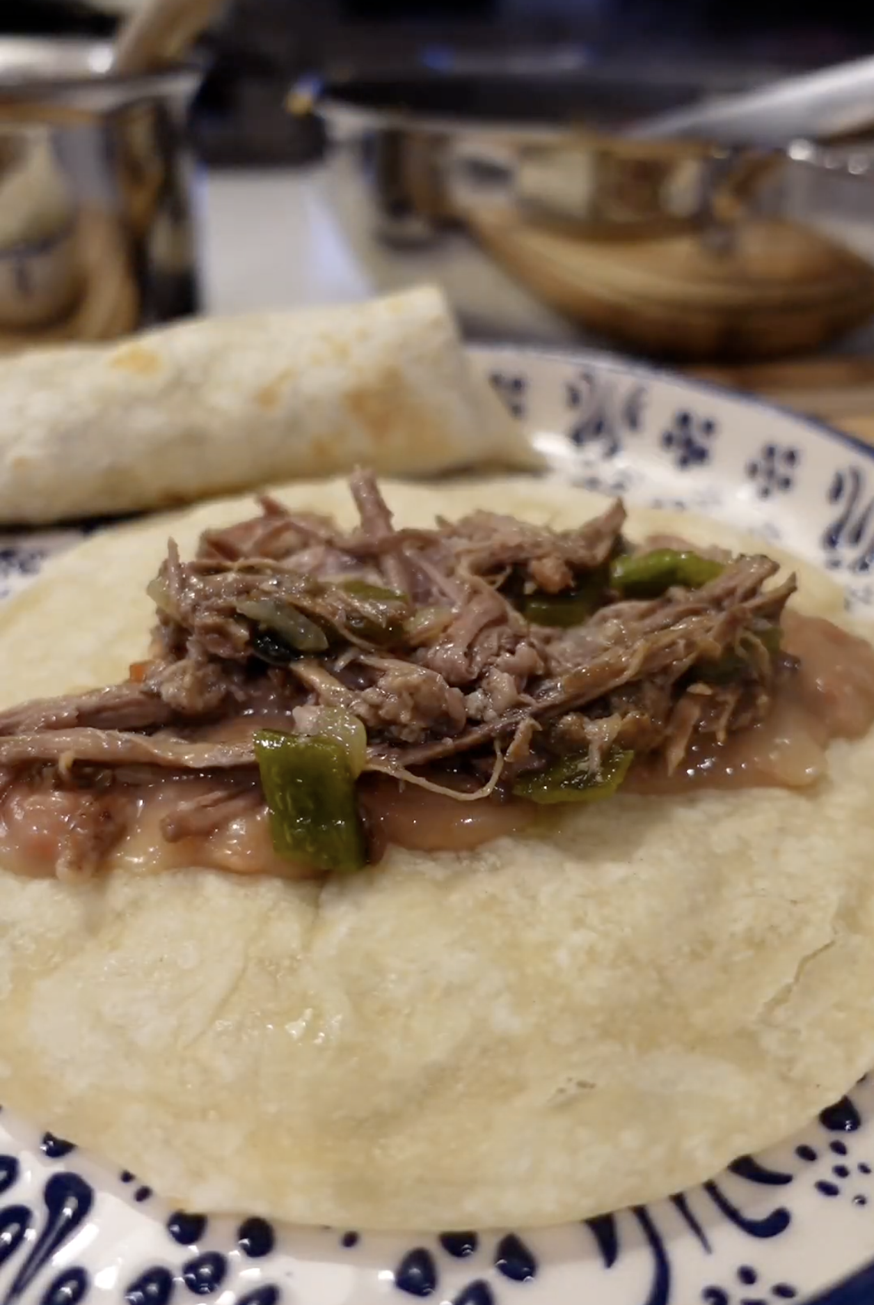 Carne Deshebrada Burritos with Rajas in packaging