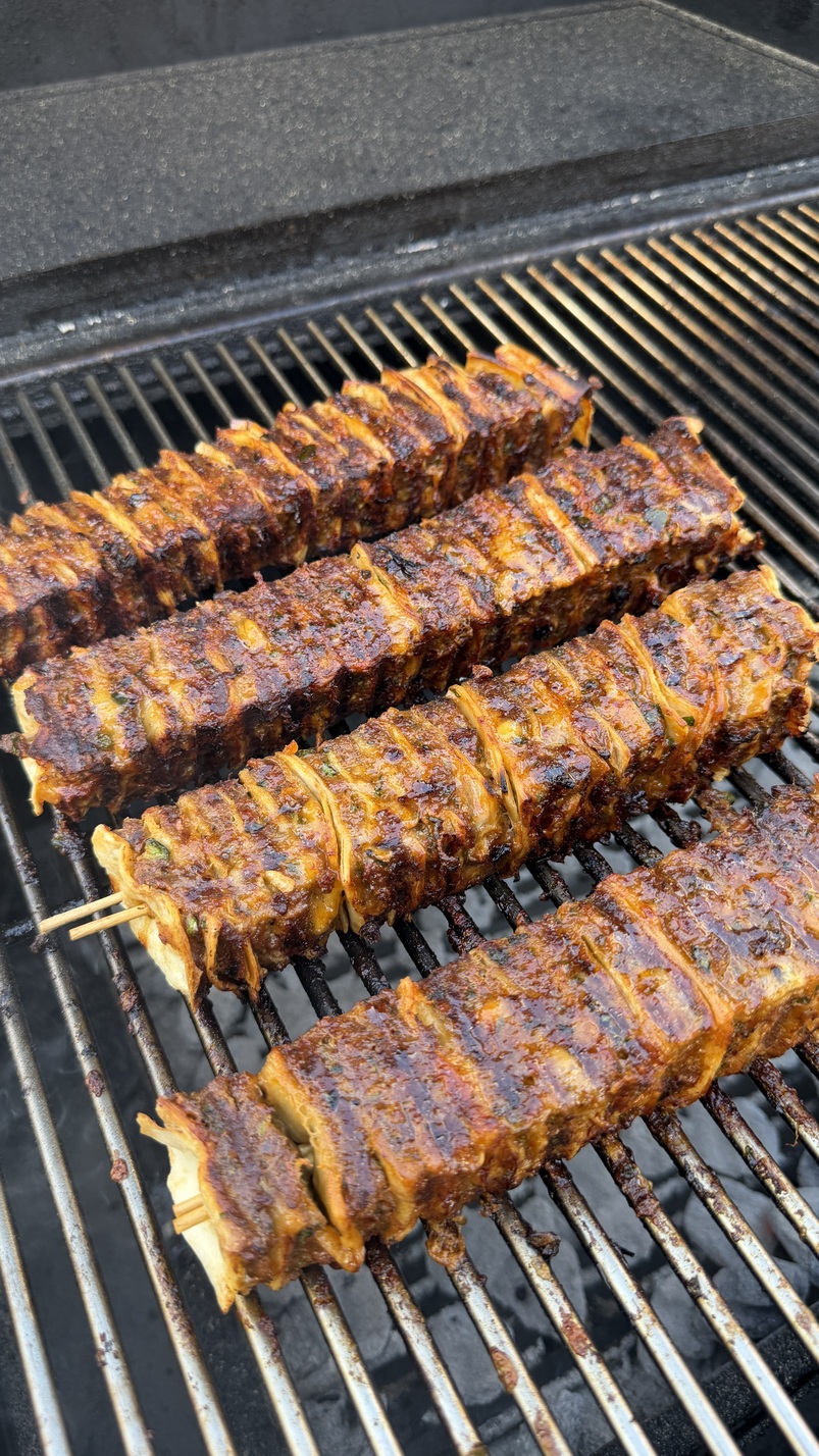 Spicy Pork Cheddar Tortilla Kabobs with Jalapeño Lime Crema in packaging