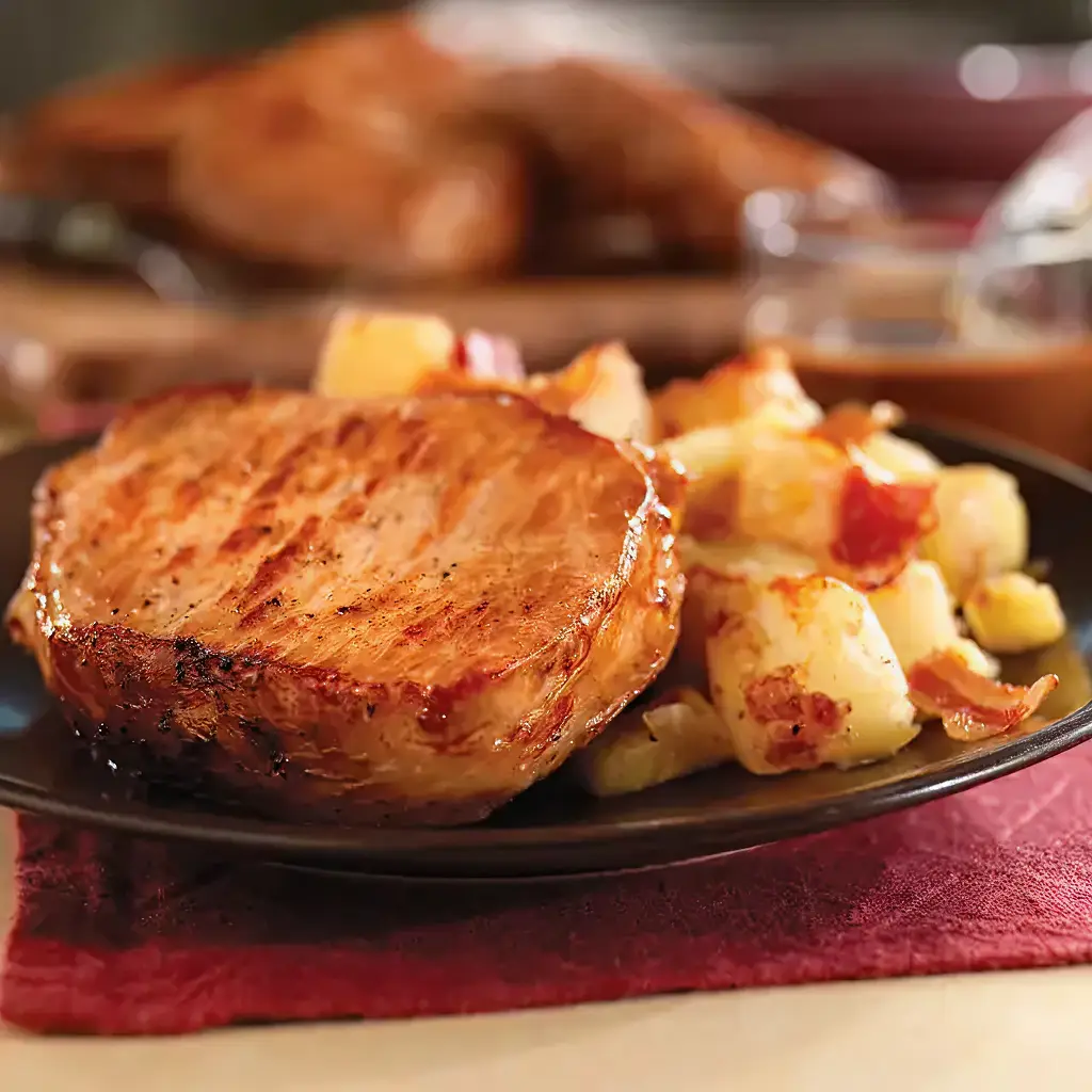 Pan-Seared Pork Chops with Maple Gravy & Apple Bacon Hash