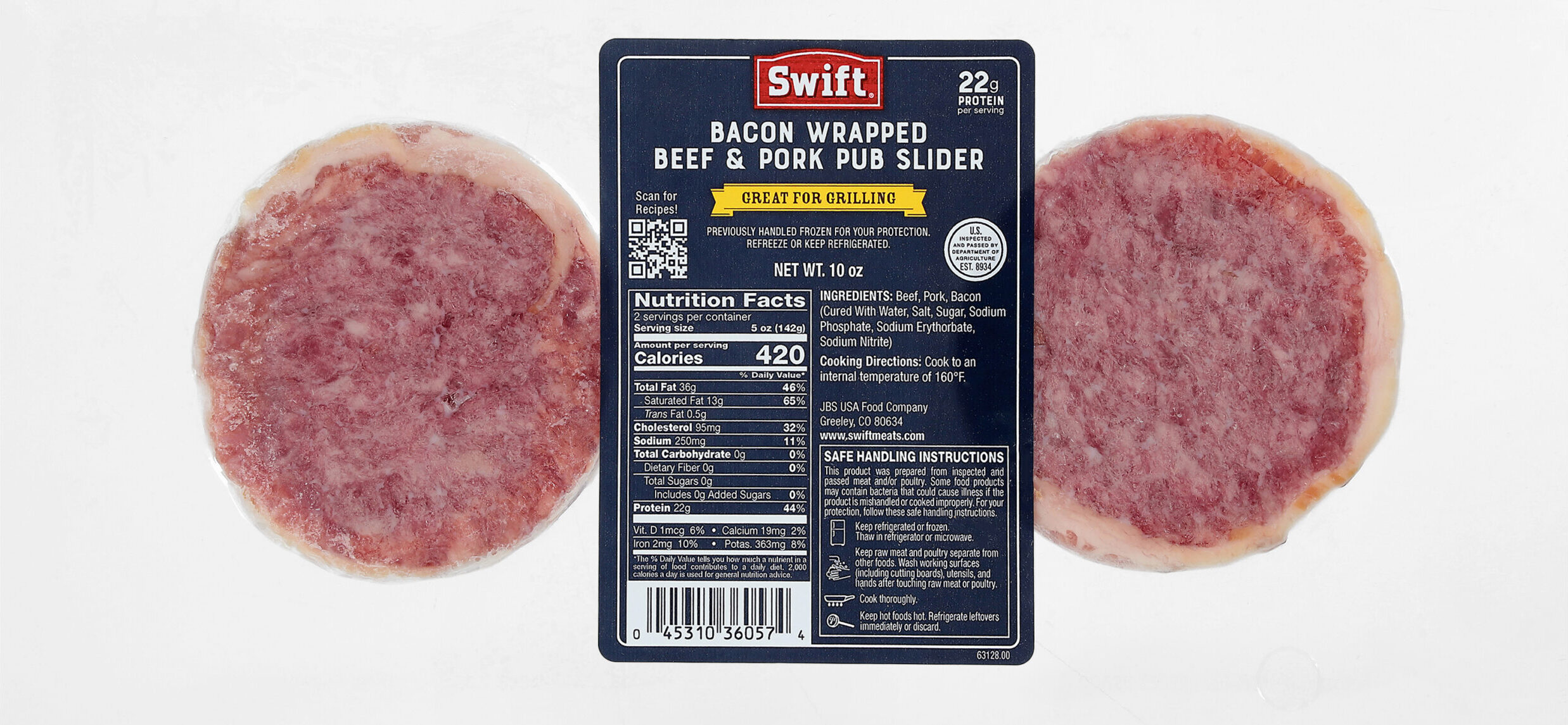 Bacon Wrapped Beef & Pork Pub Sliders in packaging