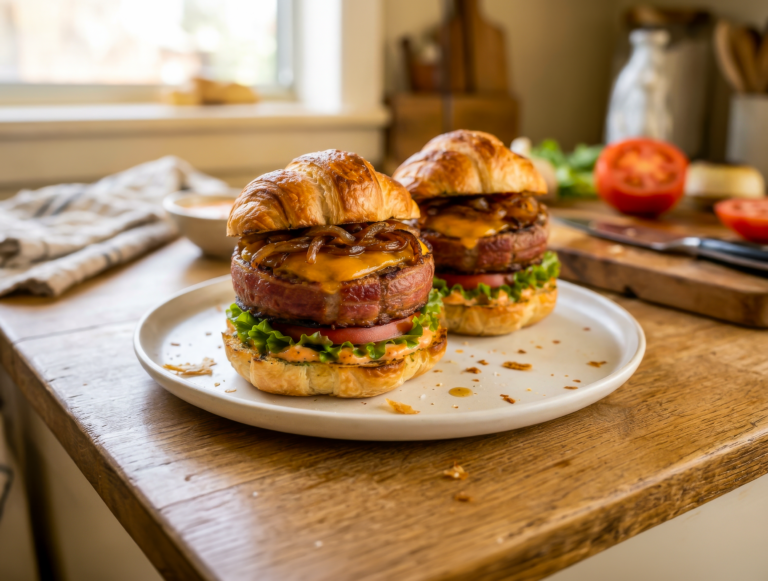 Garlic Butter Croissant Bacon-Wrapped Pub Sliders