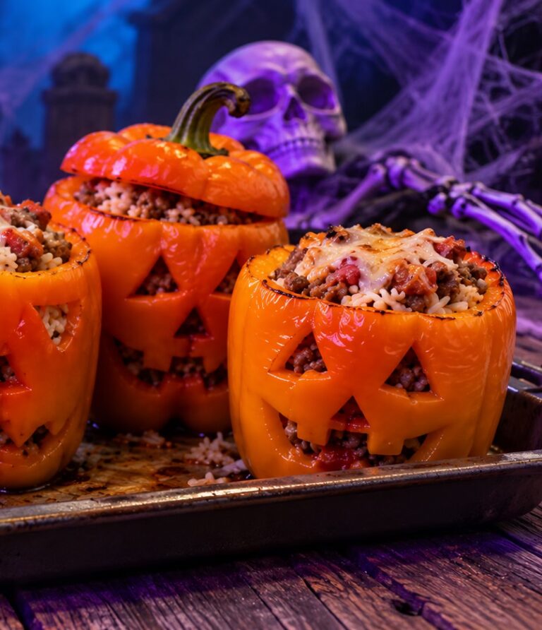 Jack-O’-Lantern Stuffed Peppers